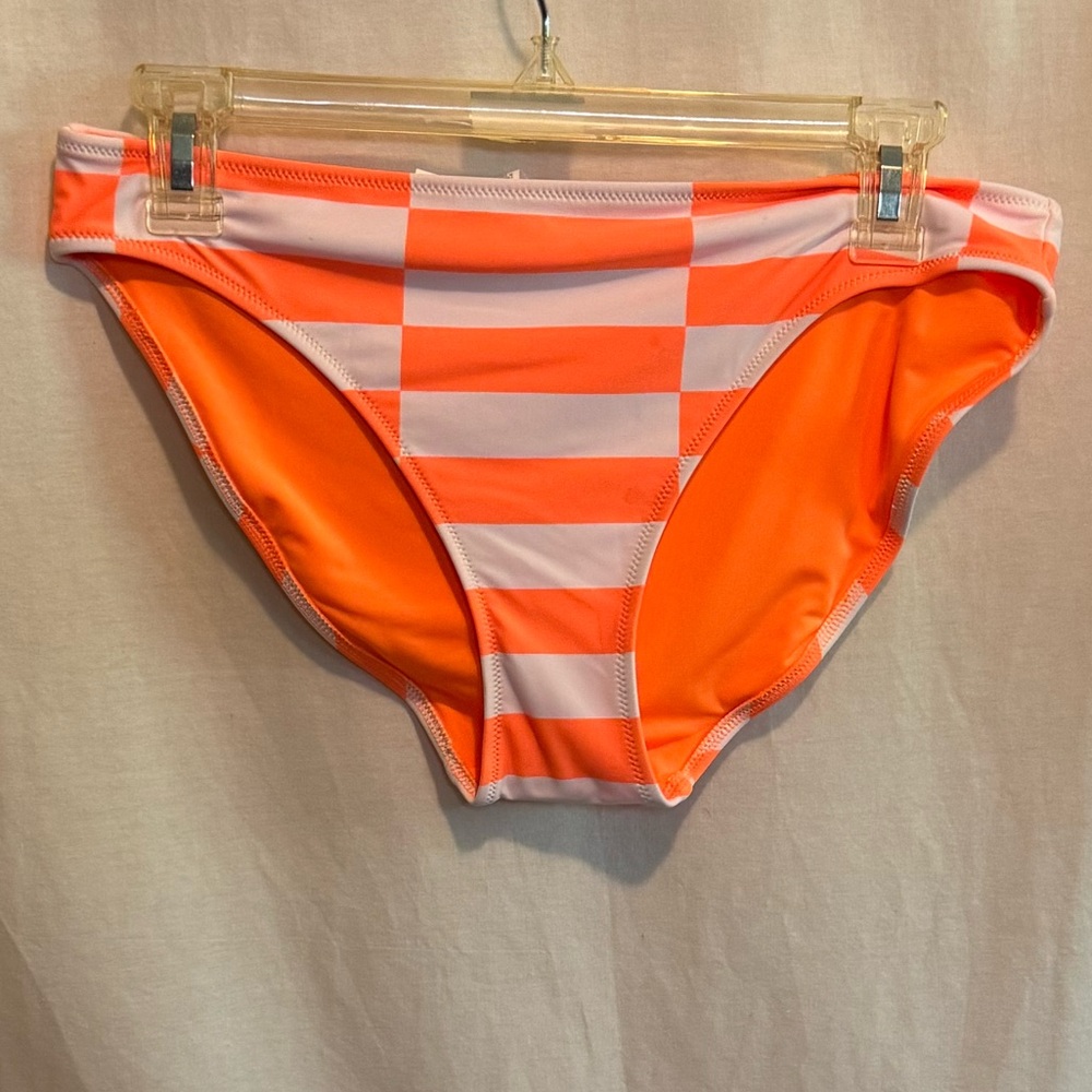 AA-583 Aerie NWT Orange & White Stripe Lined Summer Swim Bikini Bottoms Size L